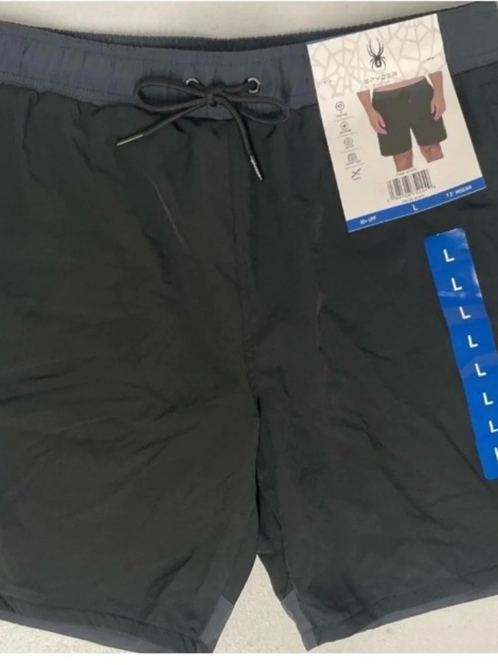 SPYDER Men's Swim Shorts Quick Dry UPF30 Zip Pocket Liner Trunk BLACK 7.5